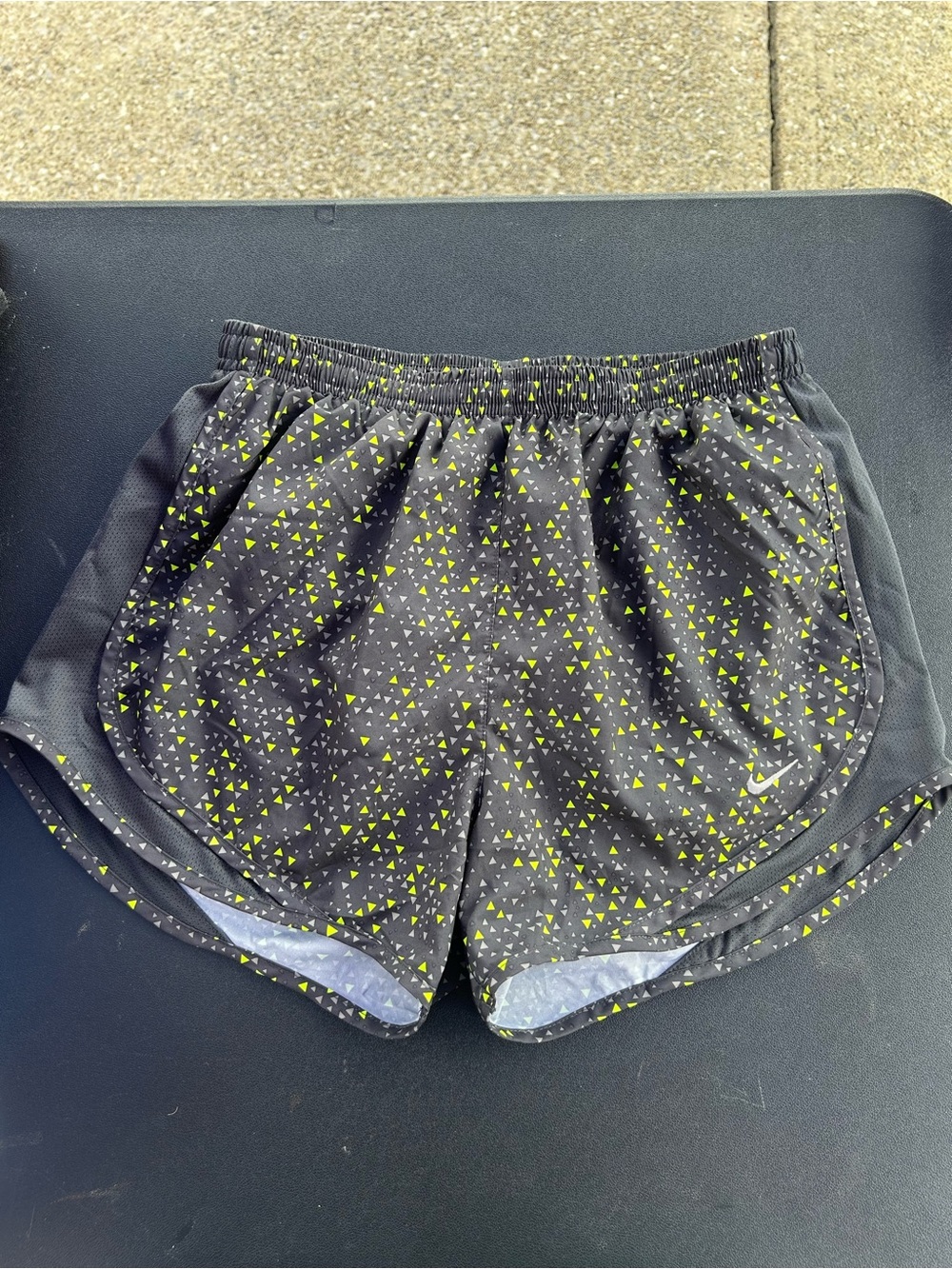 Nike Women's Black Shorts with Lime Triangle Print